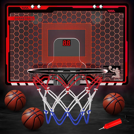 HopeRock Indoor Basketball Hoop for Kids, Over The Door Mini Basketball Hoops, with LED Light, Scoreboard, Birthday Toys Gifts for 5 6 7 8 9 10 11 12+ Year Old Boys