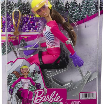 Barbie Careers Doll & Accessories, Winter Sports para Alpine Brunette Skier Doll Wearing Removable Outfit with Sit Ski, Poles & More