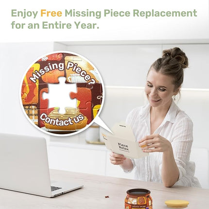 PieceRelax 3D Puzzle Jar 64 Plastic Pieces for Adults - Live Cozy - Wooden Lid Container for Kitchen Dining Study Living Room No Glue Requied Small [BC1021]