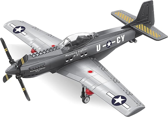 Apostrophe Games WW2 P-51 Mustang Fighter Plane Building Block Set – 258 -Pcs Building Toys Set – Plane Toy for Kids Older Than 10 and Adults – Compatible with All Building Bricks