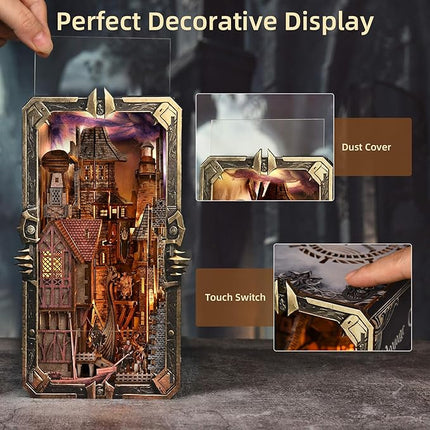 Book Nook Kit - DIY Miniature House Dollhouse Kit for Adults and Teens, Medieval Fantasy Viking Theme Bookshelf Decor 3D Wooden Puzzle Bookend, Gifts for Family, Friends (Voyage Through The Storm)