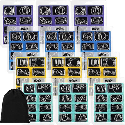 Lenwen Set of 96 Metal Puzzles for Adults with Pouch Puzzles for Adults IQ Test Disentanglement Puzzle Brain Game Unlock Interlock Game Magic Trick Toy Party Favor Challenge