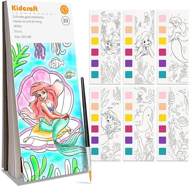 Paint with Water Coloring Books for Kids, Pocket Mess Free Watercolor Painting Kit, Water Color Paint Set Arts and Crafts Gift for Girls Ages 4 5 6 7 8+, Travel Activity Toy - Mermaid