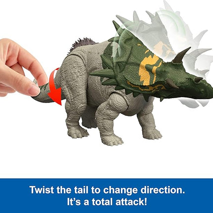 Mattel Jurassic World Rebirth Wild Roar Dinosaur Toy, Spiclypeus Posable Figure, Tail-Controlled Head Butt & Thrash Attack & Sound, Digital Play