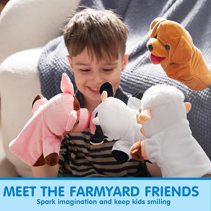 JOYIN 6Pcs Kids Hand Puppet Set with Working Mouth, Toddler Animal Plush Toy Includes Pig, Sheep, Dairy Cow, Dog, Goat, and Horse for Show Theater, Birthday Gifts for Boys Girls, Gifts for Christmas