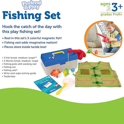 Learning Resources Pretend & Play Fishing Set - Toddler Bath, Montessori Water Toys, Kids Beach Games, Pool Accessories, Fisherman Costume for Children, Fine Motor , Gifts for Boys and Girls
