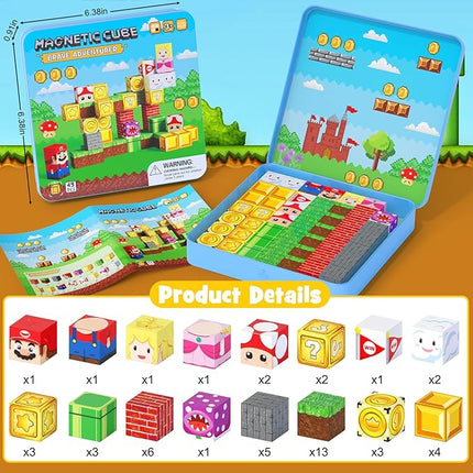 49PCS Mini Magnetic Tiles Travel Toys for Kids Ages 4-8, Magnetic Building Blocks Adventure Set with Portable Iron Storage Box & Play Base, STEM Learning Activities for Toddlers 3-5