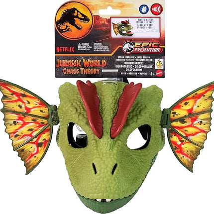 Mattel Jurassic World Dilophosaurus Role Play Mask with Venom Launchin Water Feature, Sound & Adjustable Frill, Dinosaur Costume Headgear Toy