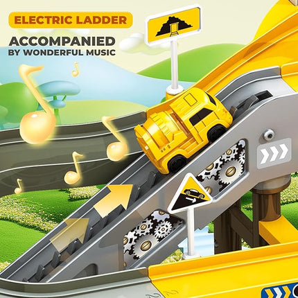 Toys for 3 Year Old Boys - SMIESSKIDDO 68 PCS STEM Construction Race Track Set with Music & Mining Scenes | Montessori Learning Gift for Toddlers Ages 3-6, Durable & Easy Build Car Tracks