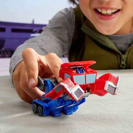 Transformers EarthSpark 1-Step Smash Changers Optimus Prime 4-Inch Action Figure, Robot Toys for Boys and Girls 6 and Up