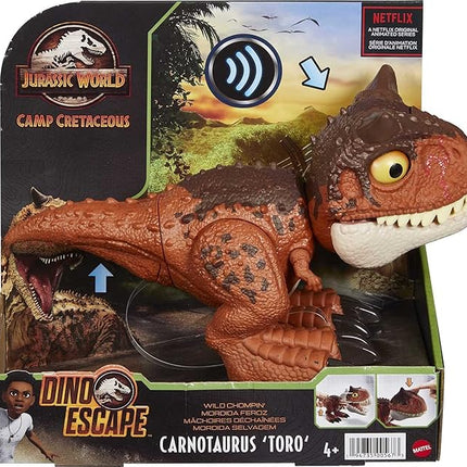 Mattel Jurassic World Camp Cretaceous Action Figure, Chompin’ Carnotaurus Toro Dinosaur Toy with Chimping & Other Motion