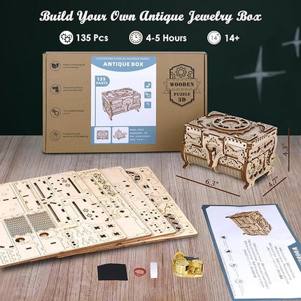 3D Wooden Puzzle for Adults Music Box – DIY Mechanical Treasure Chest with Hidden Compartments, Jewelry Storage & Melody, Decorative for Christmas or Birthday