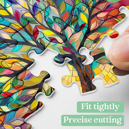 Stained Glass Tree of Life Puzzles for Adults 1000 Pieces, Impossible Challenging Hard Jigsaw Puzzles, Colorful Mosaic Tree of Life Puzzle as Plant Decor