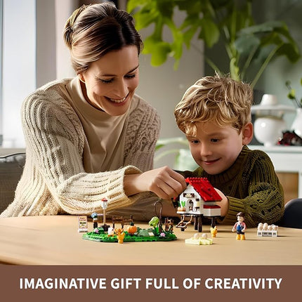 FUNWHOLE Farm Hen-House Lighting Building-Bricks Set - Farm Life Chicken Henhouse and Animal Collection LED Light Construction Building Model Set 323 Pcs for Adults and Teen