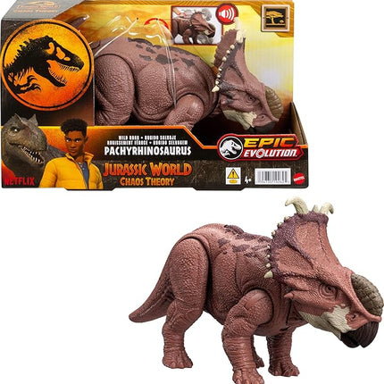 Mattel Jurassic World Wild Roar Dinosaur Action Figure, Pachyrhinosaurus with Continuing Head Strike & Sound, Posable Toy with Digital Play