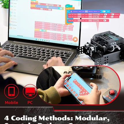 WhalesBot Rocky Smart Robot Car Coding & Remote Control Kit for Kids 8-16, STEM, Modular/Scratch/Python/C Programming, Educational Engineering Science Toy Set