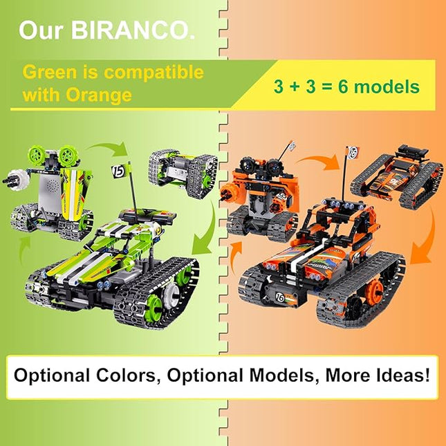 BIRANCO. Remote Control Tracked 3in1 Stunt Racer Building Kit - RC Car STEM Construction Toy, Gift Idea for Kids, Boys and Girls Ages 8-12 Year Old (353 Pcs)