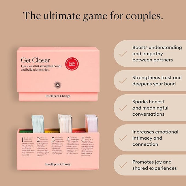 Intelligent Change Get Closer Conversation Cards for Couples, Intimacy Deck Card Game, Fun Date Night Ideas, 100 Icebreaker Couple Questions to Strengthen Bonds and Relationships