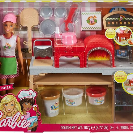 Barbie Careers Playset, Blonde Pizza Chef Doll with Toy Oven & Counter with Sliding Conveyer Belt, Molds, 3 Dough Colors & Accessories