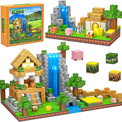 138 PCS Magnetic Blocks, Magnetic Building Blocks for Kids, Farm Construction Magnet Cubes Set for Girls Boys, Sensory STEM Toys for Kids Toddlers Ages 3+