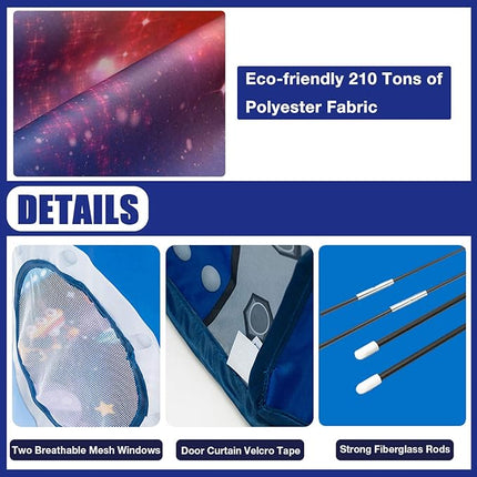 Play Tent for Kids Pretend Playhouse Indoor Outdoor Games Party Children Pop Up Foldable Tent Birthday Toy for Boys Girls Toddler Baby Playroom Gift, Rocket Ship Spaceship Space Themed