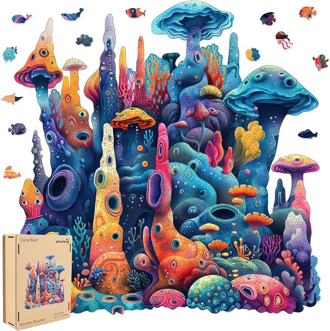 Wooden Puzzles for Adults 500 Pieces, Coral Jigsaw Puzzles, Royal Unique Shape Adult Puzzles, Irregular Wood Puzzles Creative Gift for Adults Family Game(16.6x16.9 in)