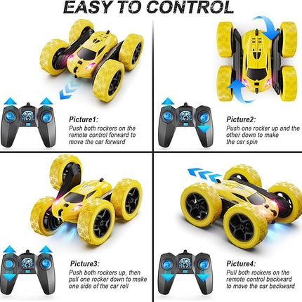 Remote Control Car,RC Car Toys for 6-12 Year Old Boys, Off Road RC Stunt Car 4WD 360° Rotating Remote Control Car for Kids, Boys Girls Gifts for Birthday, Christmas Yellow