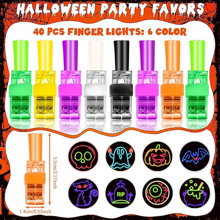 40 PCS Halloween Party Favors for Kids Light Up Finger Lights, Halloween Glow in the Dark Toys Bulk Goodie Bags Stuffers Fillers Non Candy Trick or Treat Toys Halloween Prizes Classroom Party Supplies