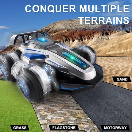 Remote Control car, 2.4 GHz Stunt Car, Upright Walking RC Cars 360° Deformation Rotation, with Lights and Music RC car 4WD High Speed Off Road Toy Presents for 6 7 8 9 10 boy and Girl (Blue)