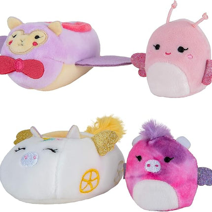 Squishville by Squishmallows Maribel in Plane & Willow in Carriage Two 2” Soft Mini-Squishmallow Butterfly and Tie-dye Pegasus Plush, Plush Carriage and Plane Vehicles Irresistibly Soft Colorful Plush