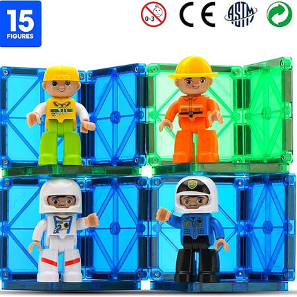Playmags Large Magnetic Figures Community Set of 15 Pieces – 3” Play People Perfect for Magnetic Toys Building Blocks - STEM Learning Toys for Kids – Magnet Tiles Expansion Accessories Pack
