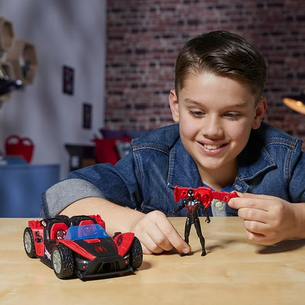 SPIDER-MAN Marvel VenomVersus Epic World of Action Miles Morales Remix Blast Racer 4-Inch (10 CM) Figure & Toy Car, Accessories, Super Hero Toys, 4+
