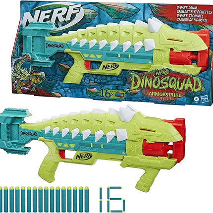 Nerf DinoSquad Armorstrike Dart Blaster, 8-Dart Drum, 16 Nerf Elite Darts, Anklyosaurus Dinosaur Design, Toys for 8 Year Old Boys and Girls and Up