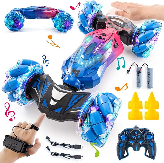 Gesture Sensing RC Stunt Car, 2.4GHz 4WD Stunt Car Toys for Ages 6-12 yr Boys Girls, Hand Controlled Remote Control Twist Cars, Offroad 360° Rotation with Lights and Music for Birthday Gifts