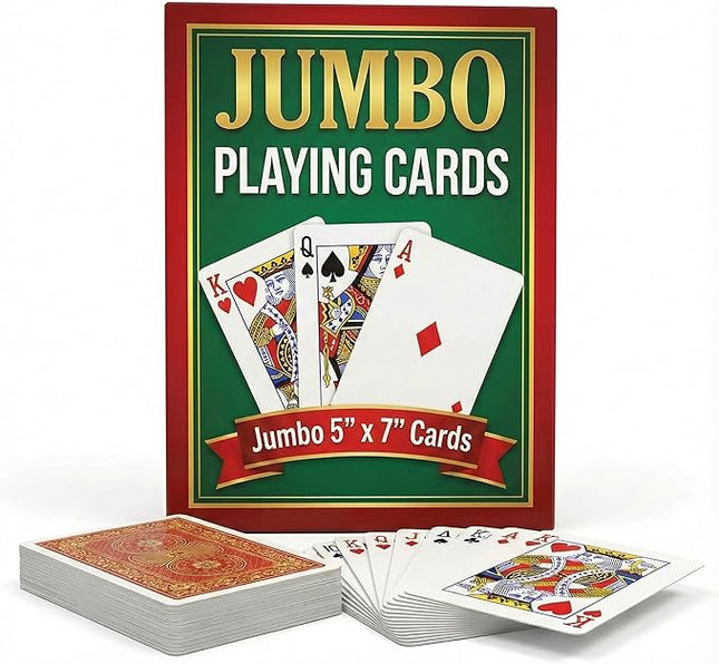 Bedwina Giant Jumbo Playing Cards, Large Print Playing Cards for Seniors, Kids, Adults - Funny Deck of Professional Poker Giant Card Games, Casino Theme Party Decorations, Low Vision Gift - 5X7 Inch