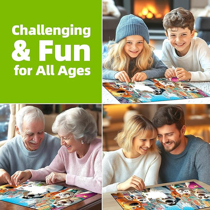 Blueforest 1000 Piece Jigsaw Puzzle for Adults - Cute Cartoon Dogs in City Theme, Challenging & Fun Adult Puzzles for Stress Relief & Home Decor 27.5x19.7 Inch