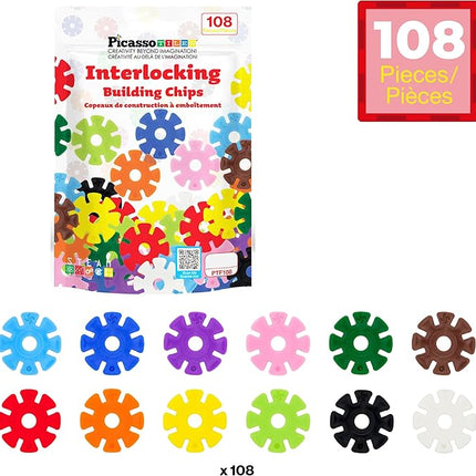 PicassoTiles Building Chips Interlocking Disc Construction Blocks in 12 Colors STEM Learning Early Education Toy Engineering Playset Child Brain Development for Toddlers Girls Boys Kids Age 3+ PTF108