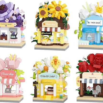 6 Set Mini Flower Shop Building Toy Street City Store View Micro House Toys Festival Blocks Set for Home Decor Gifts