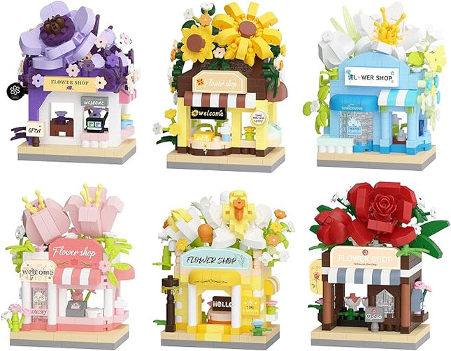 6 Set Mini Flower Shop Building Toy Street City Store View Micro House Toys Festival Blocks Set for Home Decor Gifts