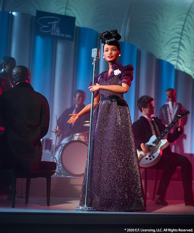Barbie Inspiring Women Series Ella Fitzgerald Collectible Doll, Approx. 12-in, Wearing Purple Gown, with Microphone, Doll Stand and Certificate of Authenticity