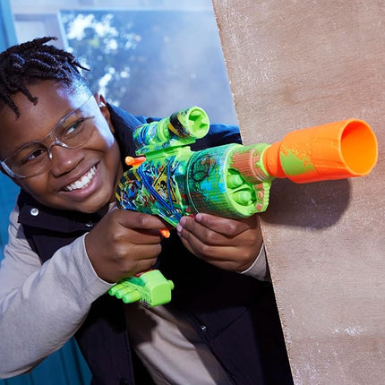 NERF Zombie Driller Dart Blaster, 16 Nerf Elite Darts, Rotating 5 Dart Cylinder, Removable Scope, Outdoor Games, Ages 8+