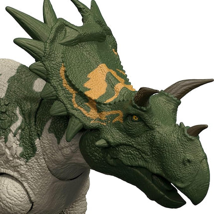 Mattel Jurassic World Rebirth Wild Roar Dinosaur Toy, Spiclypeus Posable Figure, Tail-Controlled Head Butt & Thrash Attack & Sound, Digital Play