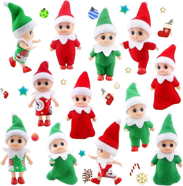 12 Pcs Christmas Baby Dolls Mini Elf Dolls Xmas Twins Dolls Craft Cute Tiny Christmas Elves for Christmas Decoration Stocking Stuffers Kids Toys Party Gift