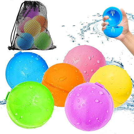 6PCS Reusable Water Balloons - Quick Fill Water Balls Toys For Toddler Age 4-8 - Refillable Self-Sealing Water Splash Bomb For Summer Party Pool Outdoor Beach Toys for kids Age 8-12