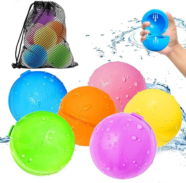 6PCS Reusable Water Balloons - Quick Fill Water Balls Toys For Toddler Age 4-8 - Refillable Self-Sealing Water Splash Bomb For Summer Party Pool Outdoor Beach Toys for kids Age 8-12