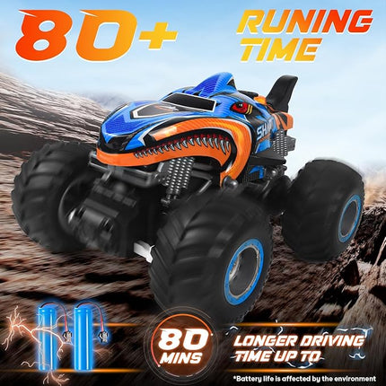 1:16 Remote Control Car, 2.4 GHz All Terrain Remote Control Monster Truck, RC Truck 2 Rechargeable Batteries for 80 Mins Play, Spray Remote Control Car for Boys 8-12 and Girls or Adult, MK724A