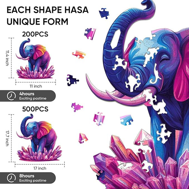 Wooden Puzzles for Adults 500 Pieces, Elephant Jigsaw Puzzles, Adult Puzzles Animal Wooden Toys 17x17.7 inch, Home Decor Gift Family Brain Game for Men Women Elders Seniors