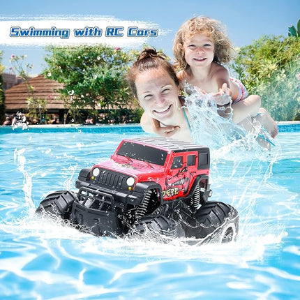 RC Trucks 4x4 Offroad Waterproof - 2.4 GHz Amphibious Remote Control Car Toys for Boys 4-7, Remote Control Monster Truck, Beach Lake Pool Toys, Remote Control Boat Birthday Gifts for Kids