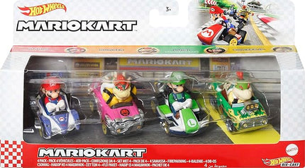 Hot Wheels Mario Kart Toy Vehicle 4-Pack, Collectible Set of 4 Fan-Favorite Characters Includes 1 Exclusive Model