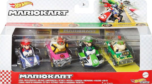 Hot Wheels Mario Kart Toy Vehicle 4-Pack, Collectible Set of 4 Fan-Favorite Characters Includes 1 Exclusive Model